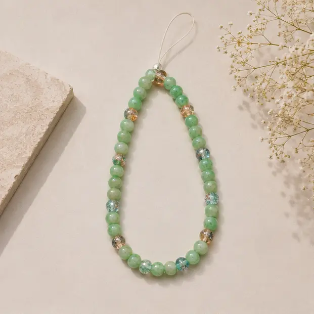 Green Beaded Phone Strap Lifestyle 1.webp