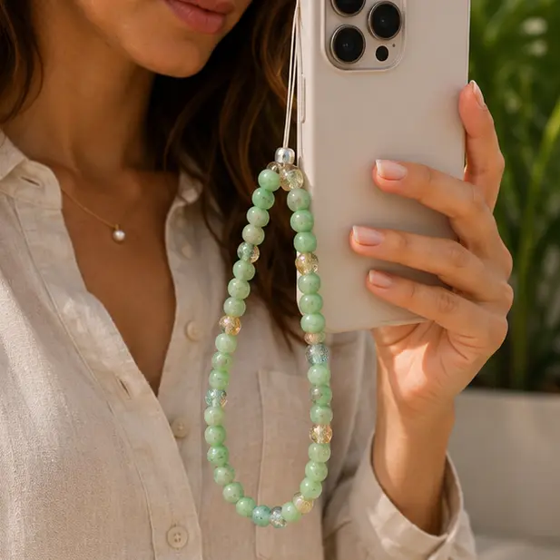 Green Beaded Phone Strap Lifestyle 2.webp