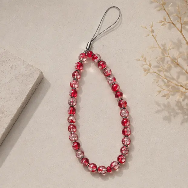 Red and Clear Beaded Phone Charm 1.webp