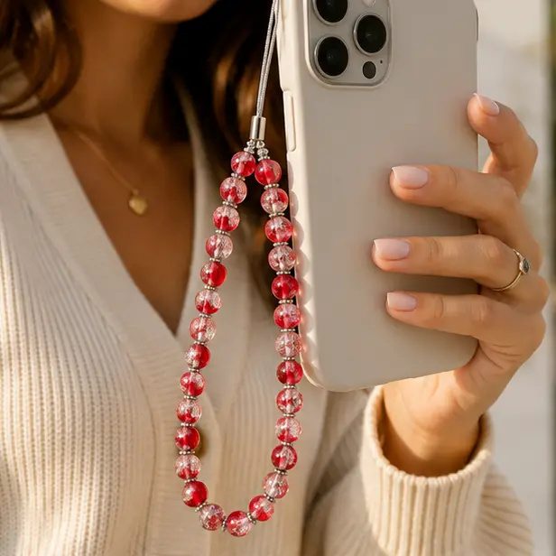 Red and Clear Beaded Phone Charm 2.webp
