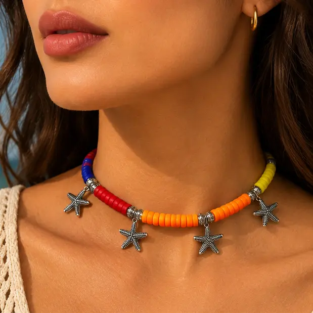 Colorful Starfish Choker Lookbook 2.webp