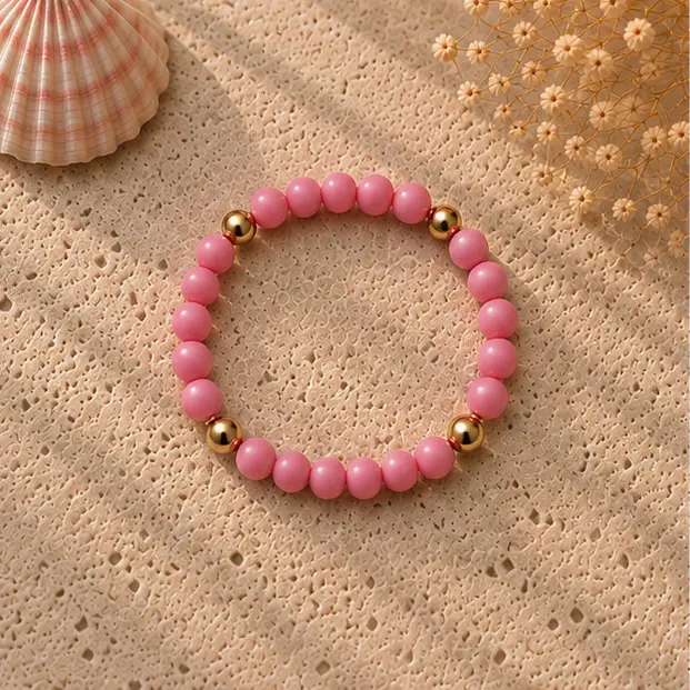 Pink Beaded Bracelet Beach 3.webp