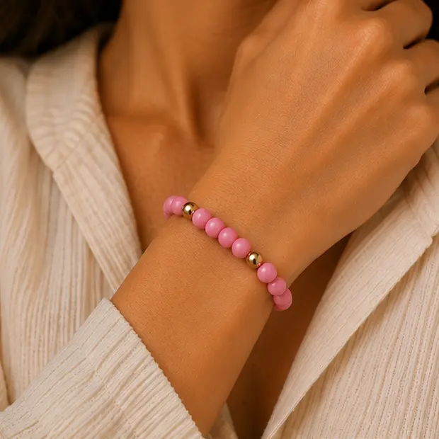 Pink Beaded Bracelet Beach 2.webp