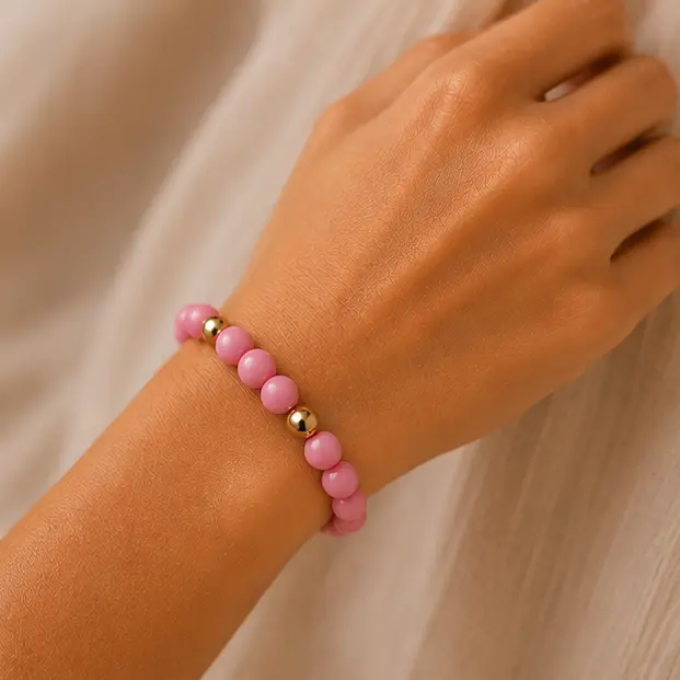 Pink Beaded Bracelet Beach 4.webp