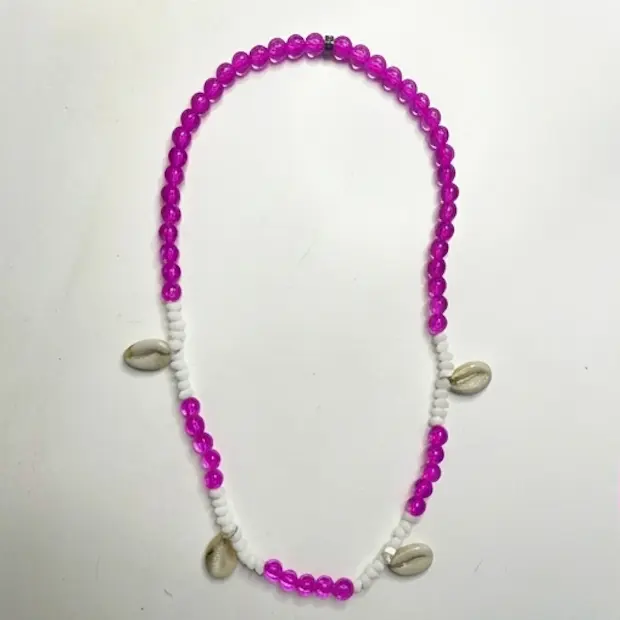 Beachy Magenta Cowrie Shell Necklace 1.webp