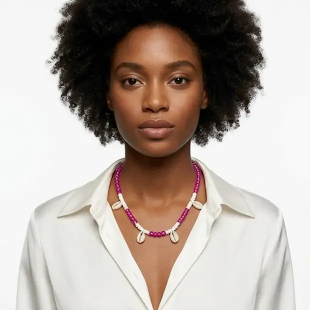 Beachy Magenta Cowrie Shell Necklace 2.webp