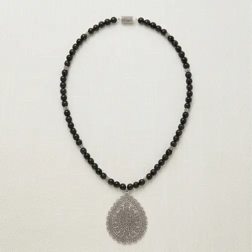 Midnight Onyx Teardrop Filigree Pendant 1.webp
