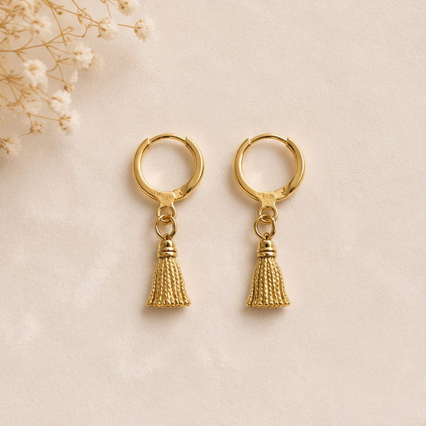 Golden Metallic Tassel Huggie Hoop