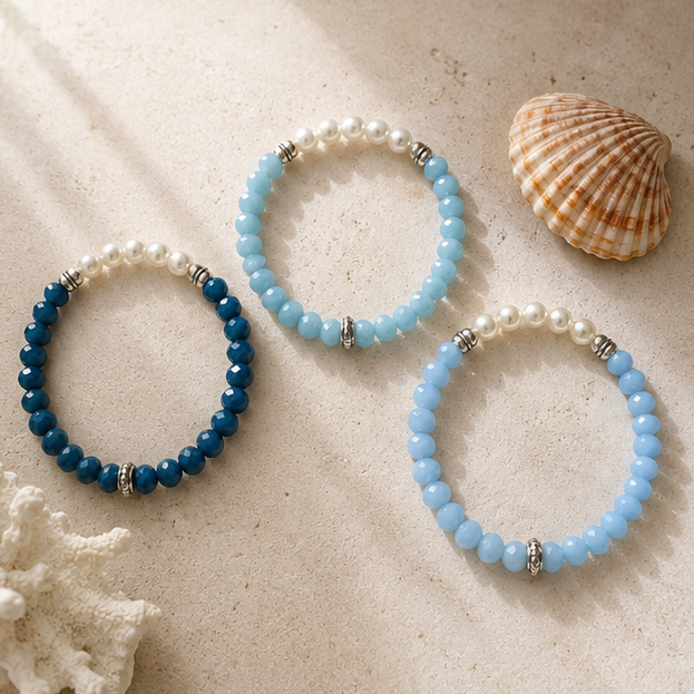 Beaded Trio in Coastal Blues