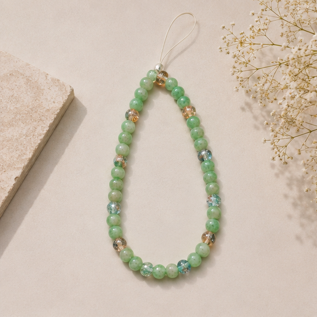 Green Beaded Phone Strap Lifestyle