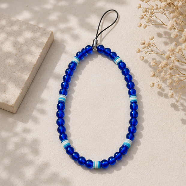 Blue Beaded Phone Charm