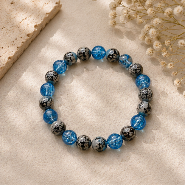 Azure Mosaic Crackle Beaded Stretch