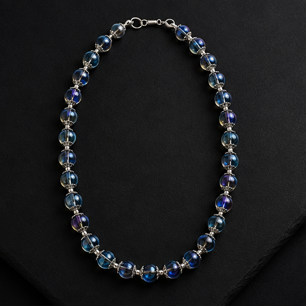 Iridescent Blue Beaded