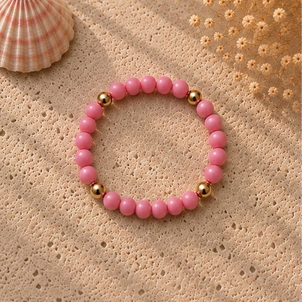 Pink Beaded Beach Stretch Bracelet