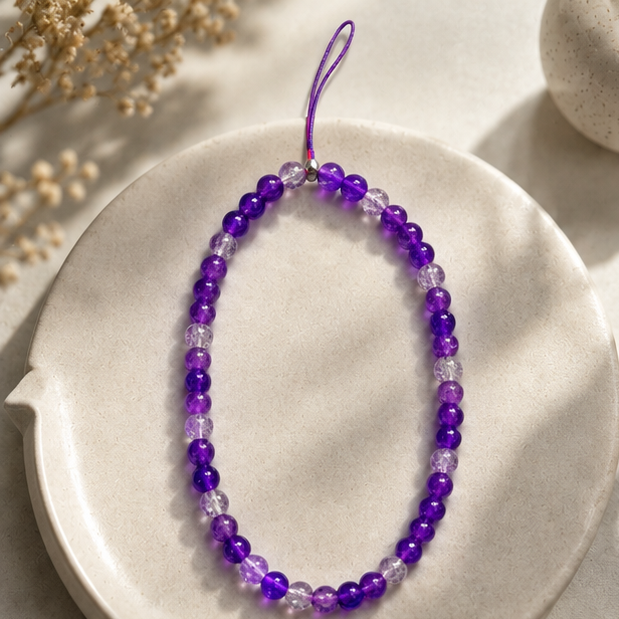 Purple Beaded Phone Charm