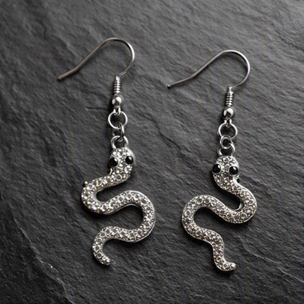 Silver Pave Crystal Snake Dangle