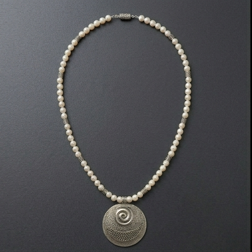 Bohemian Pearl & Spiral Mandala Pendant